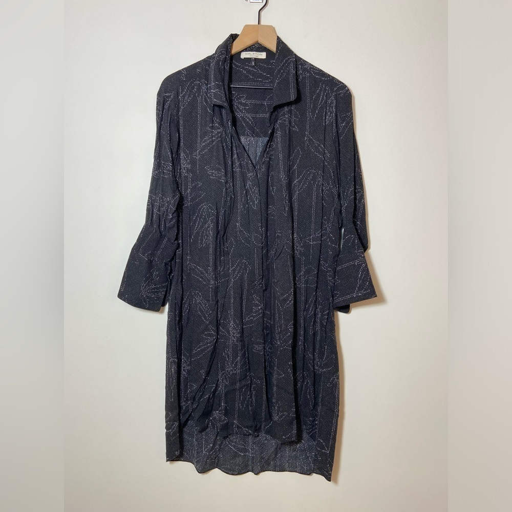 Halston Sz S Oversized Black Blouse Long Sleeve Mosaic Floral Soft Shirt $275